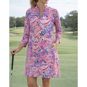 IBKUL Golf Dress Womens Sz L Long Sleeve Mesh Underarms POCKETS!